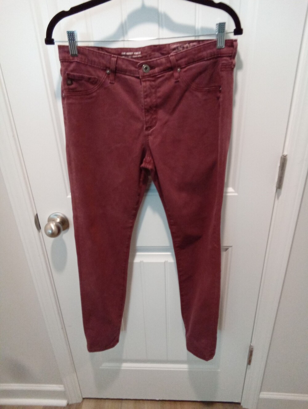 Anthropologie The Abby Ankle Mid Rise Super Skinny Jeans in Burgundy Size 30R